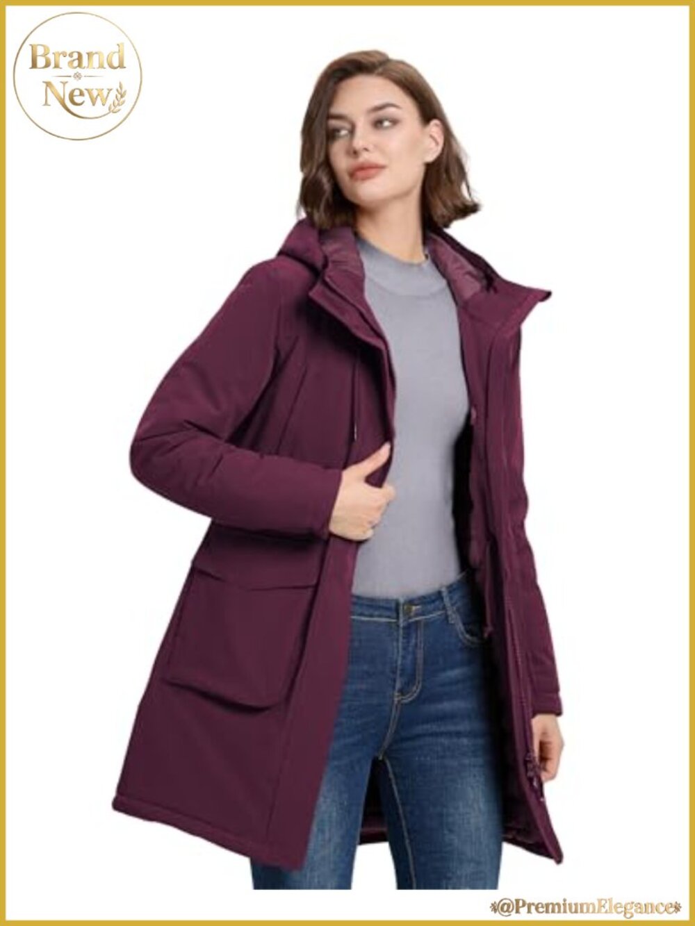 Women's Waterproof Insulated Long Coat with Hood Ski Jacket